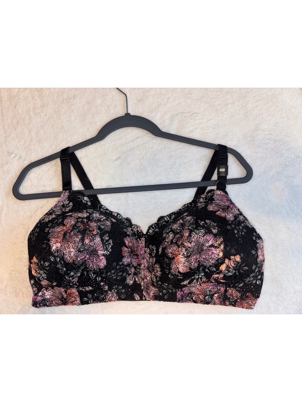 Torrid 360 Back Smooth Wire-Free Lightly Lined Everyday Bra Black Pink Lace 40D